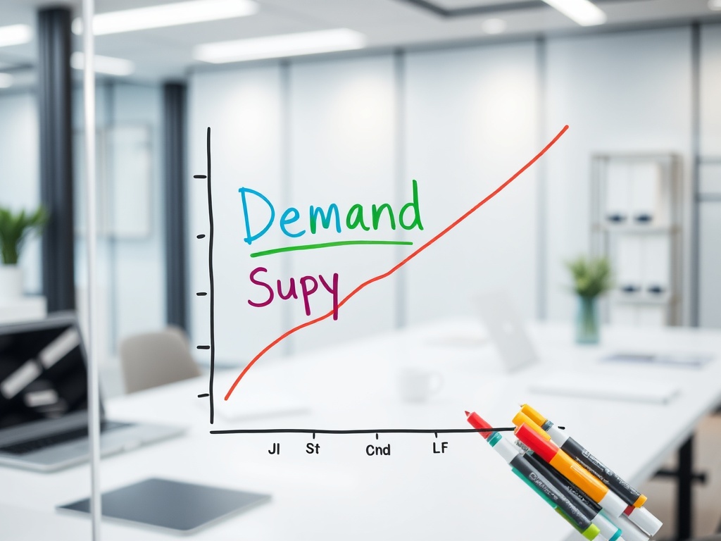 График, показывающий спрос (Demand) и предложение (Supply) в современном офисе.